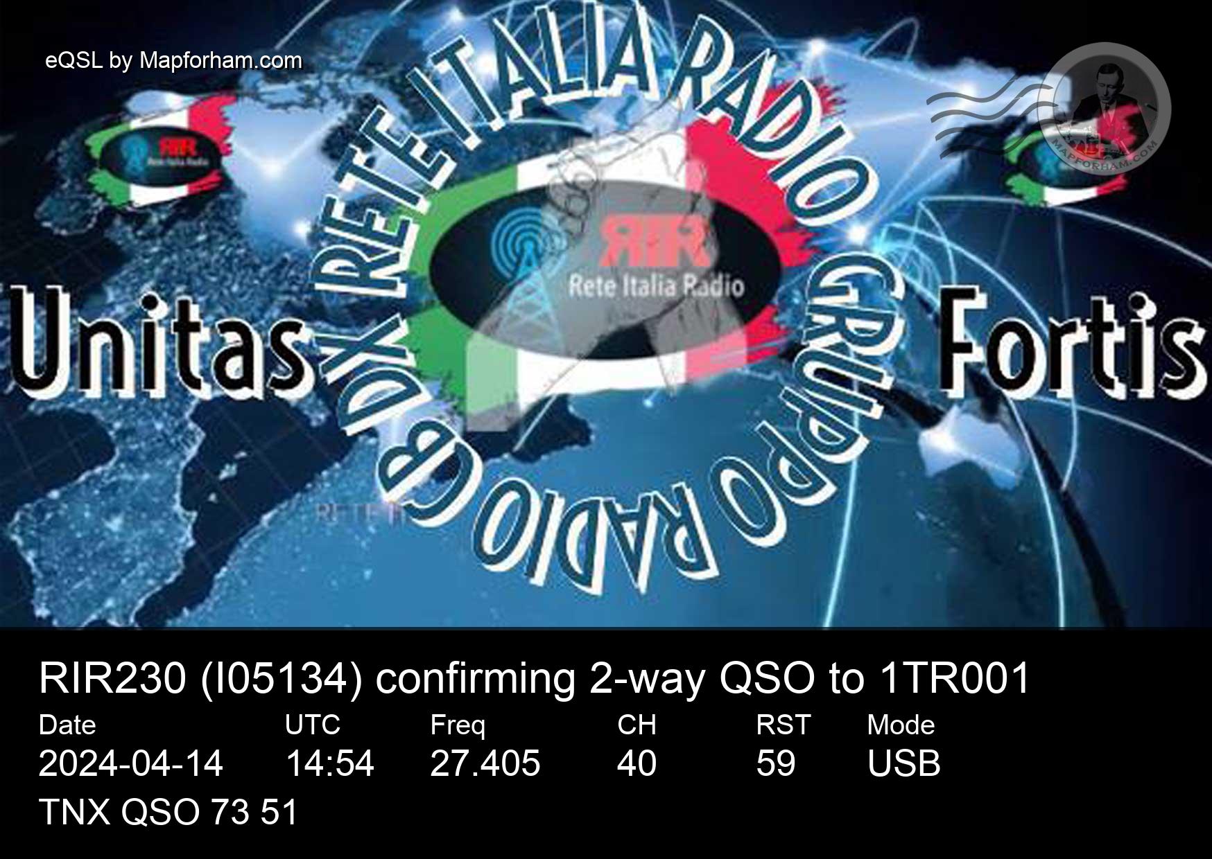 eQSL from RIR230 to 1TR001