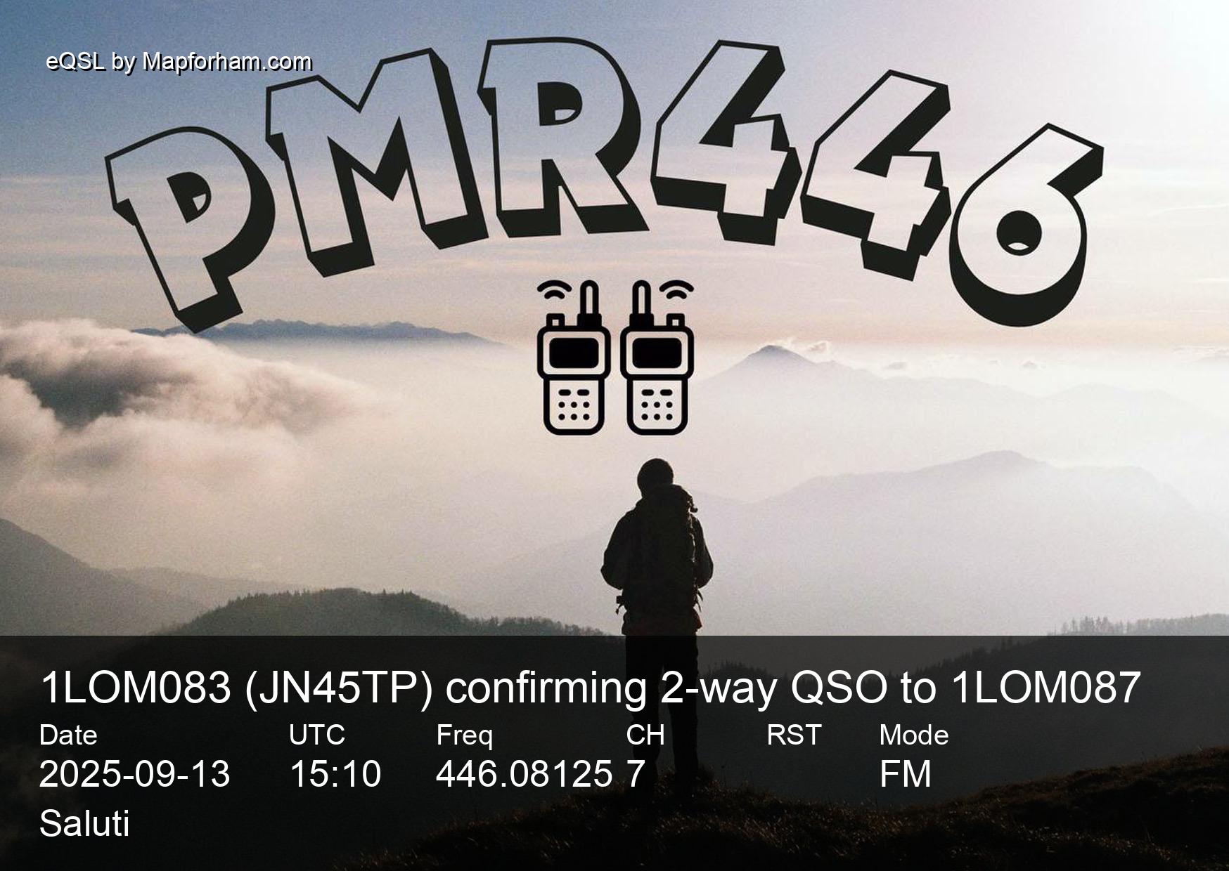 eQSL from 1LOM083 to 1LOM087