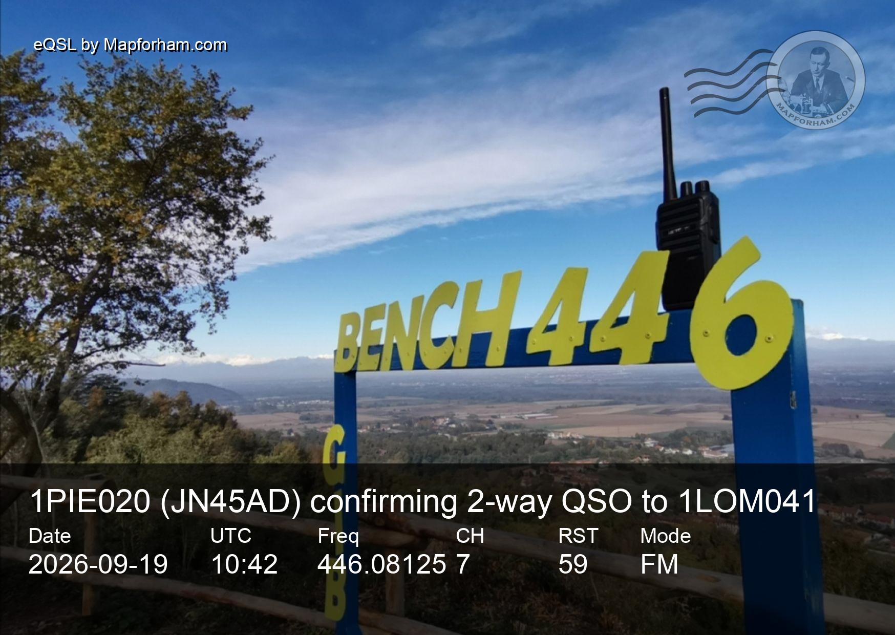 eQSL from 1PIE020 to 1LOM041