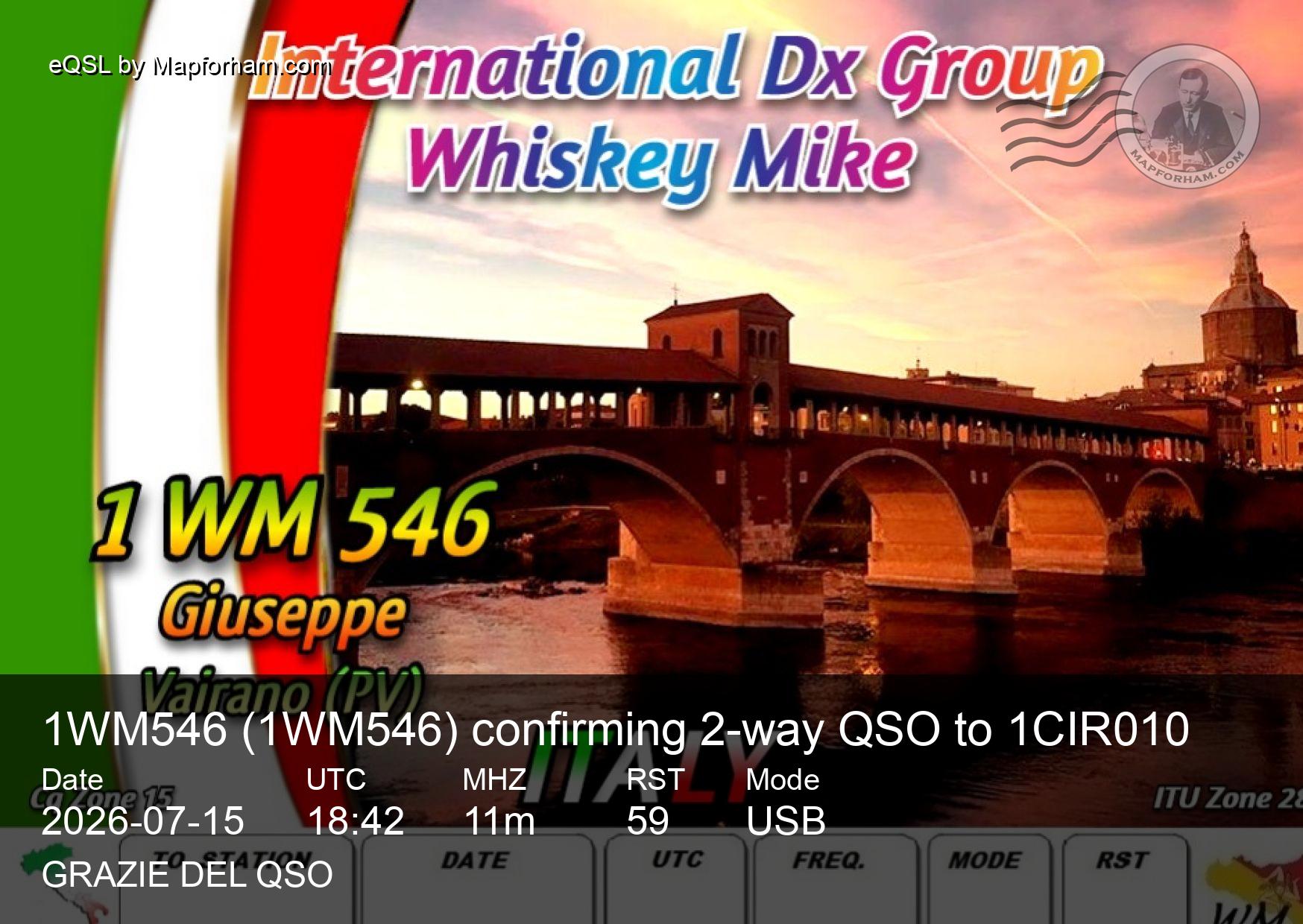 eQSL from 1WM546 to 1CIR010