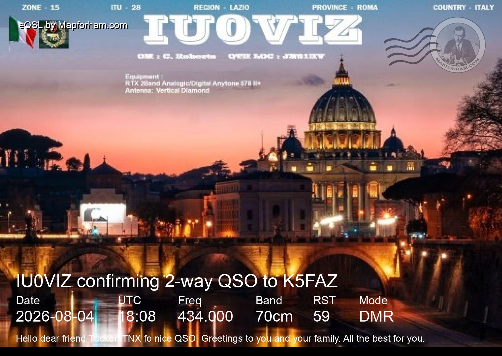 eQSL from IU0VIZ to K5FAZ