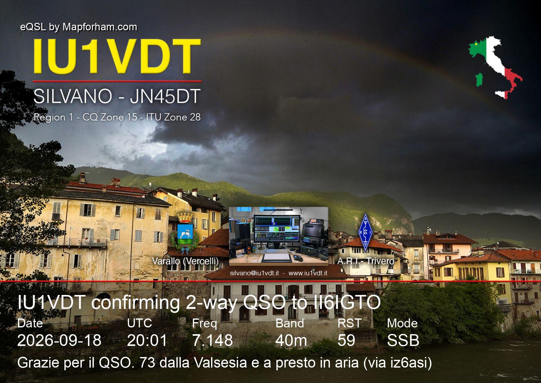 eQSL from IU1VDT to II6IGTO eQSL from IU1VDT to II6IGTO