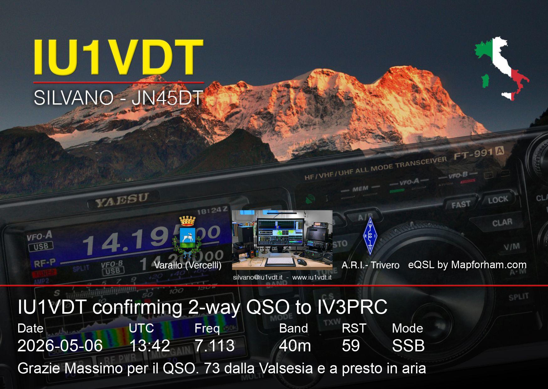 eQSL from IU1VDT to IV3PRC