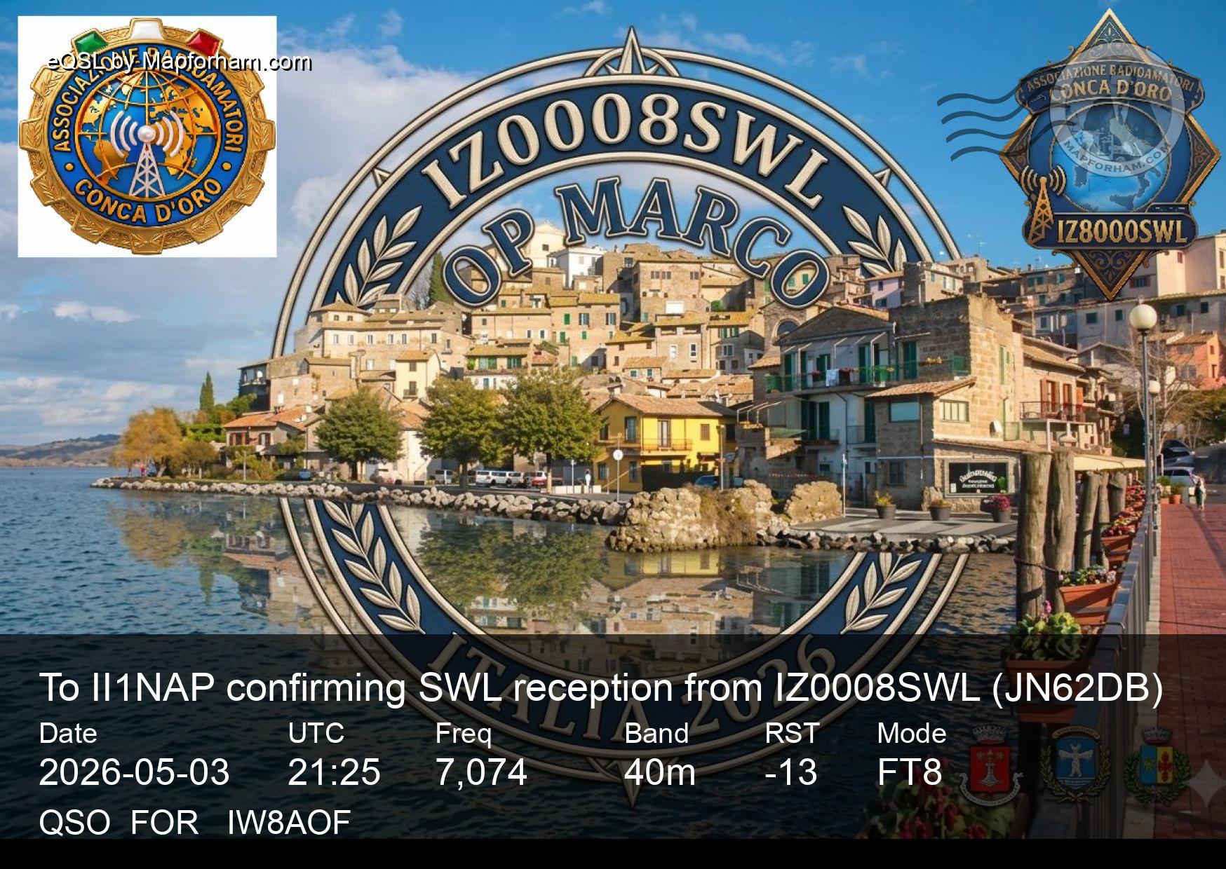 eQSL from IZ0008SWL to II1NAP