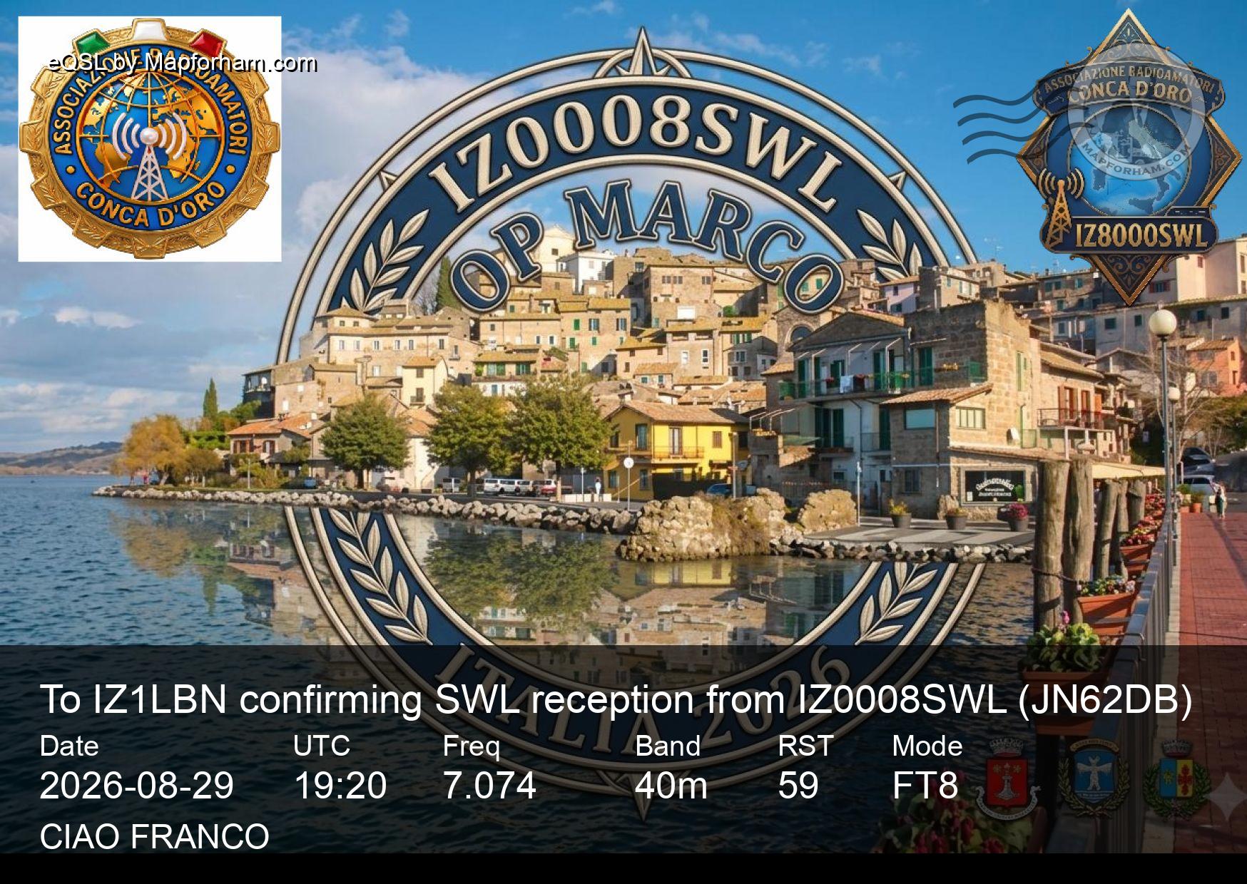 eQSL from IZ0008SWL to IZ1LBN