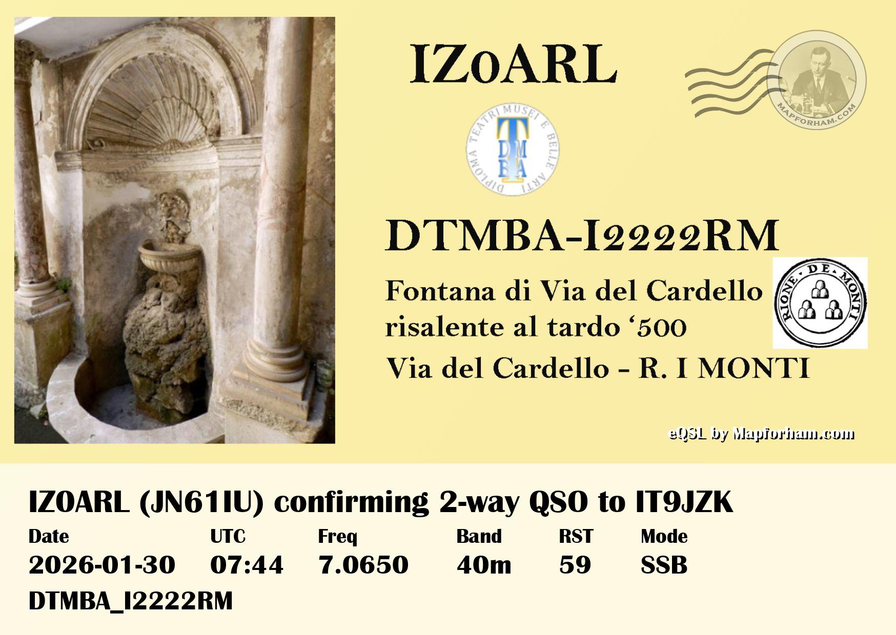 eQSL from IZ0ARL to IT9JZK